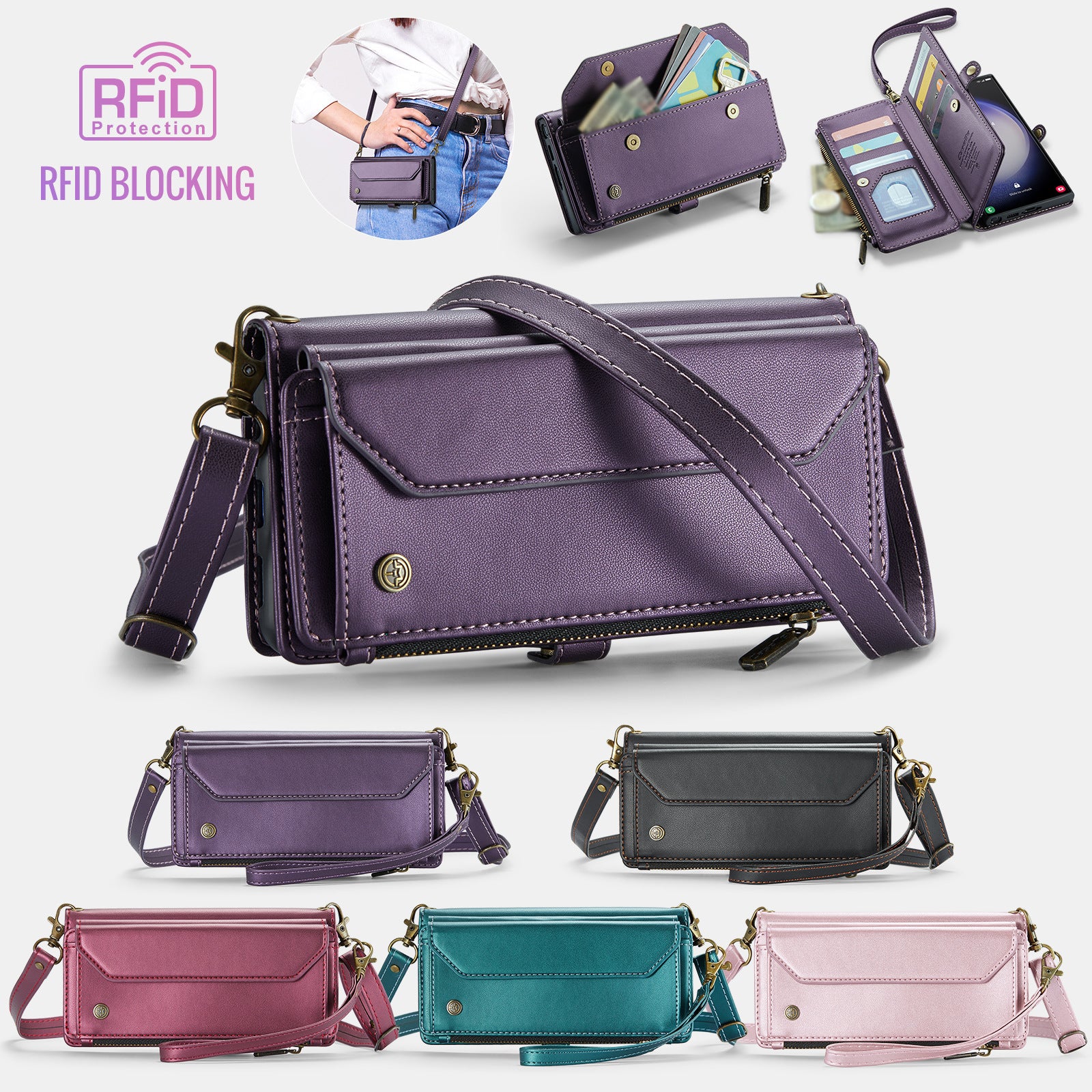 Premium Leather Folio Phone Case Magnetic Clasp Card Holder