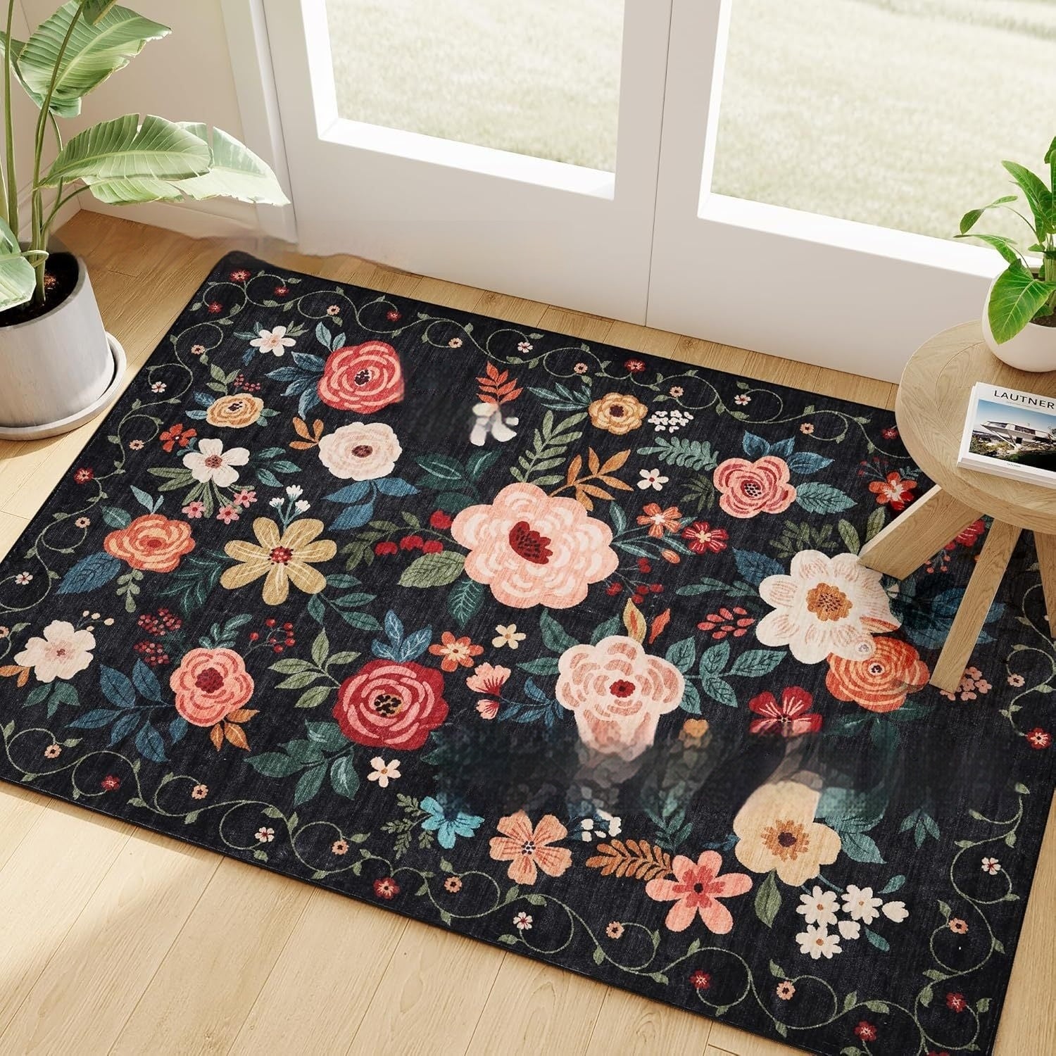 Floral Non-Slip Faux-Cashmere Bath Mat Luxury