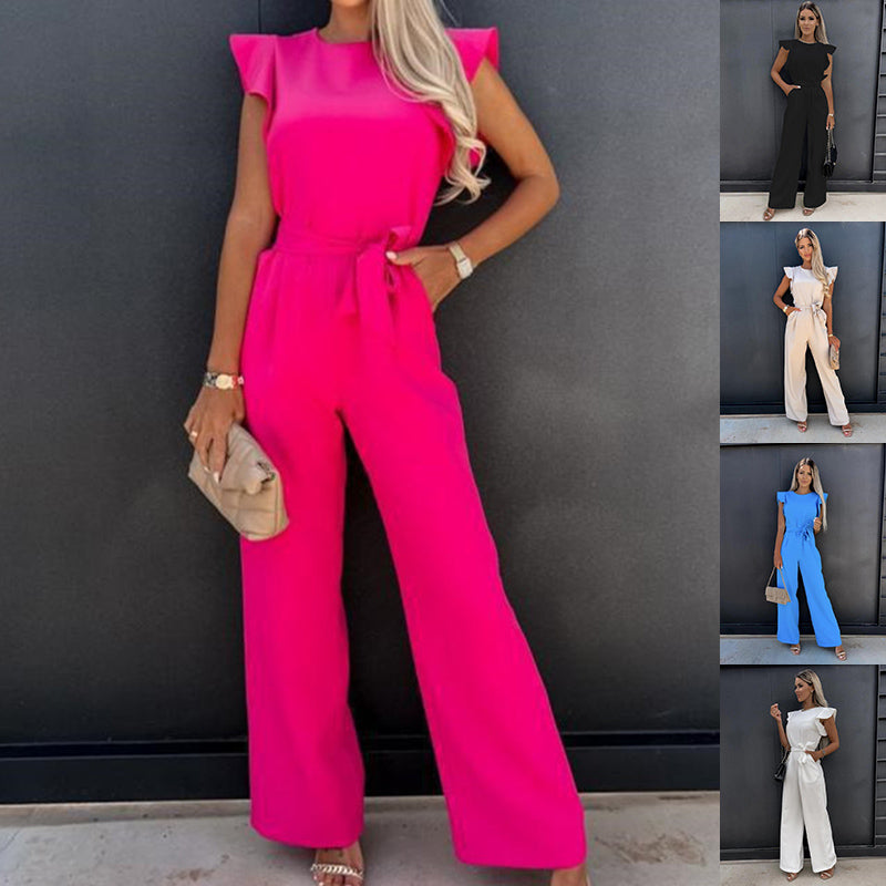 Ruffled Jumpsuit With Belt Summer Fashion