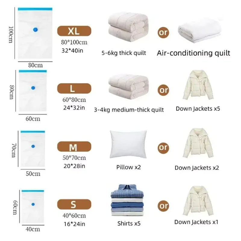 Vacuum Storage Bags with Valve Foldable Compressed Organizer Space Saving Large Size for Clothes Blanket Home Storage Organizer