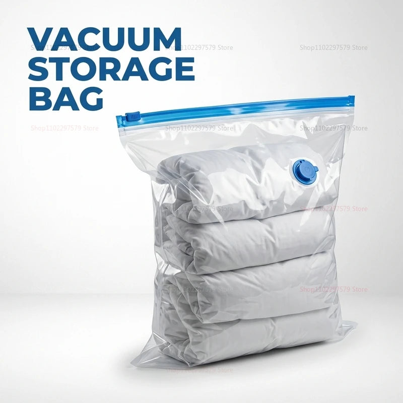 Vacuum Storage Bags with Valve Foldable Compressed Organizer Space Saving Large Size for Clothes Blanket Home Storage Organizer