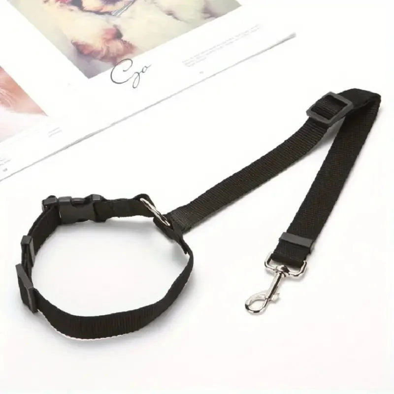 Pet Car Seat Belt — Adjustable Safety Restraint for Dogs & Cats, Headrest Clip
