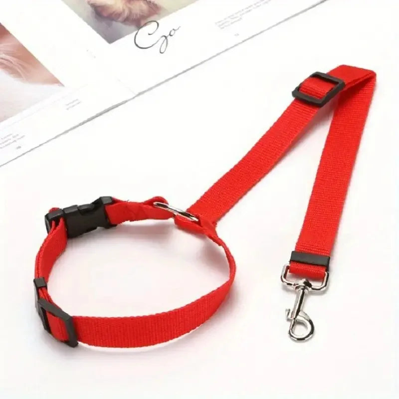 Pet Car Seat Belt — Adjustable Safety Restraint for Dogs & Cats, Headrest Clip
