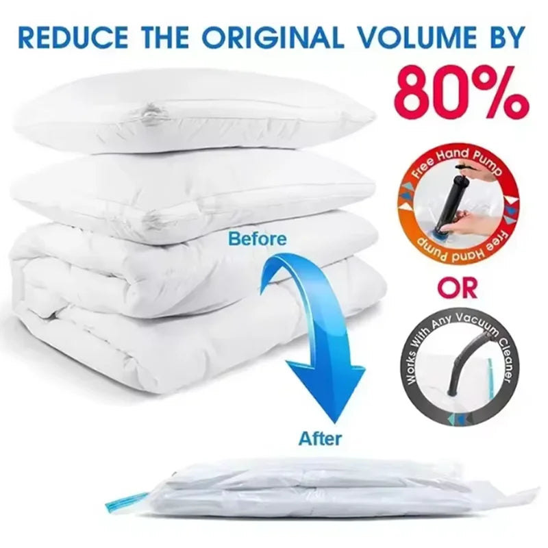 Vacuum Storage Bags with Valve Foldable Compressed Organizer Space Saving Large Size for Clothes Blanket Home Storage Organizer
