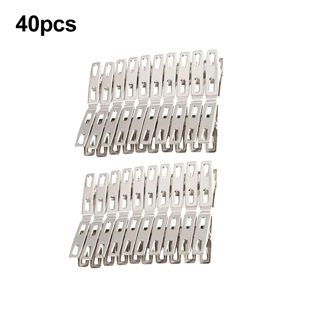 Stainless Steel Clips Set — Windproof Clothespins for Laundry, Food Sealing & Storage