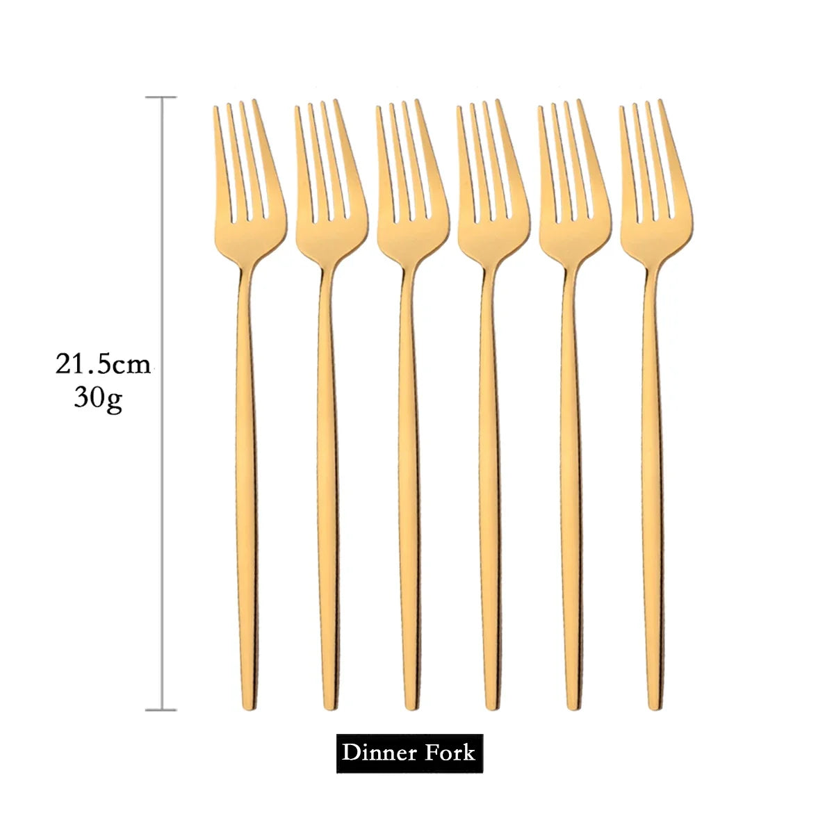 6-Piece Gold Dinner Fork Set — Mirror-Finish Stainless Steel Flatware Cutlery