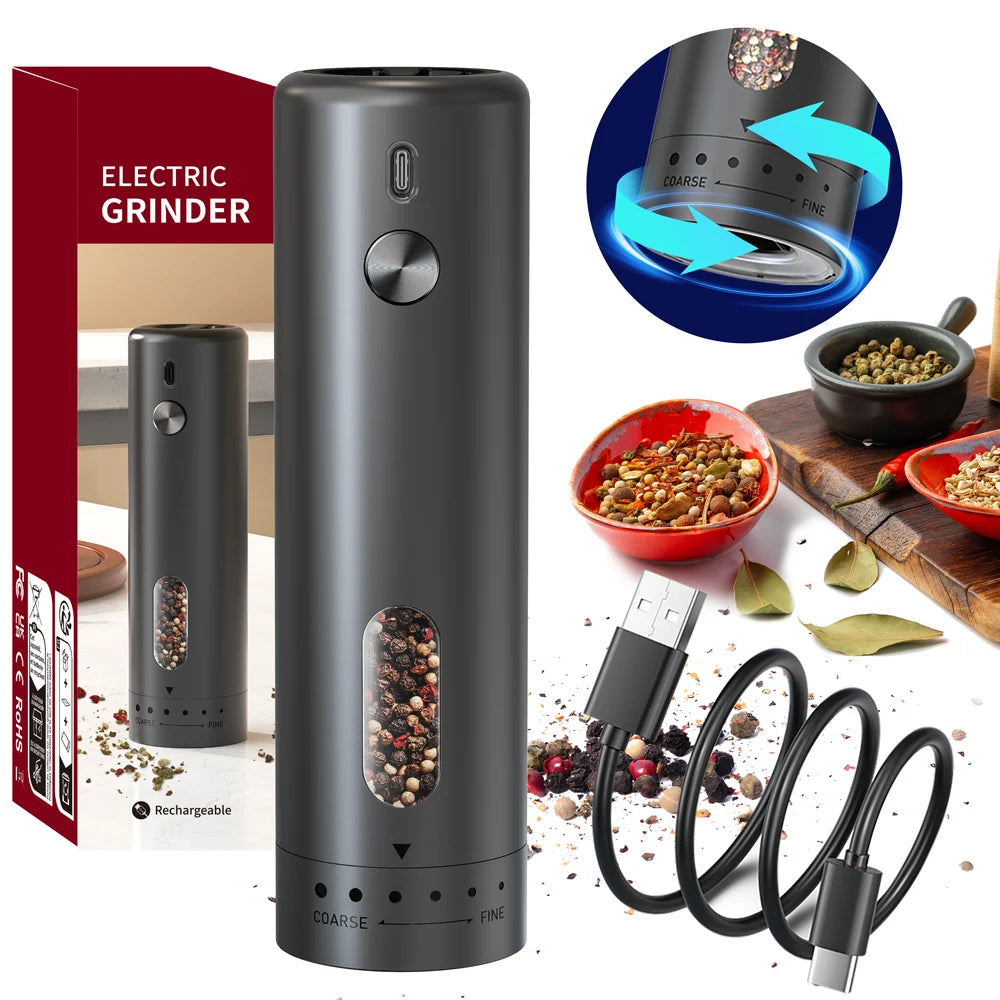 Electric Salt & Pepper Grinder — USB Rechargeable Automatic Mill, Adjustable Coarseness