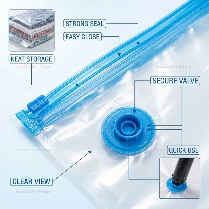 Vacuum Storage Bags with Valve Foldable Compressed Organizer Space Saving Large Size for Clothes Blanket Home Storage Organizer