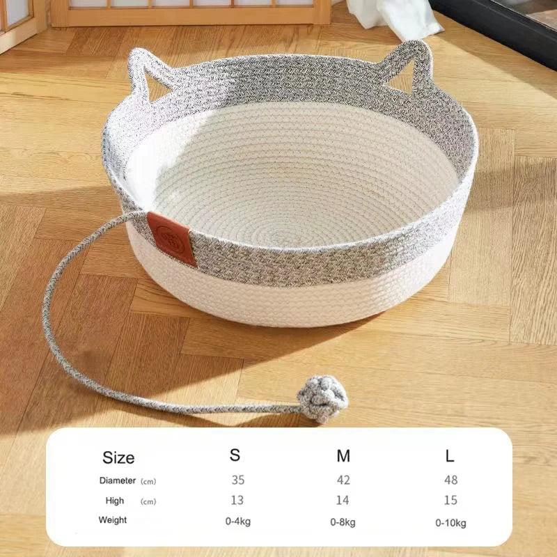 Woven Rattan Cat Bed — Round Breathable Summer Cooling Pet House, Indoor